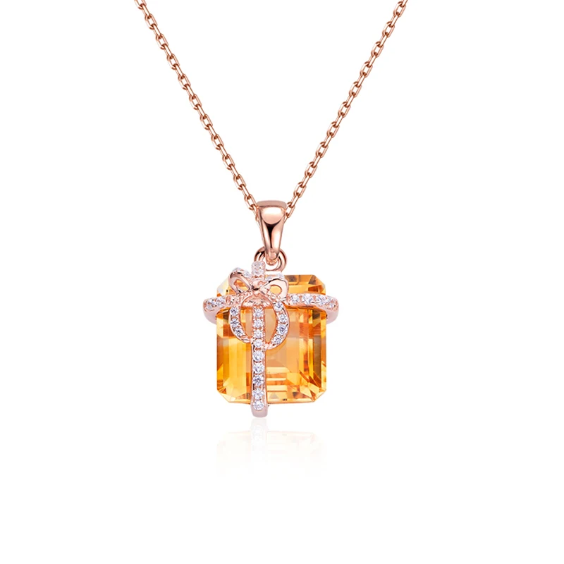 

UMCHO 925% Sterling Silver Natural Citrine Pendant Women's Rose Gold Necklace Valentine's Day Party Gifts High Jewelry