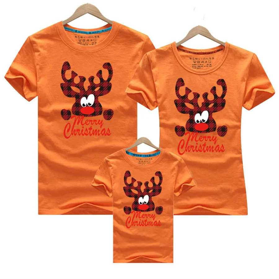 Ropa a juego para la familia, nueva Navidad, madre, padre, hija, hijo, manga corta, estampado de dibujos animados, camiseta