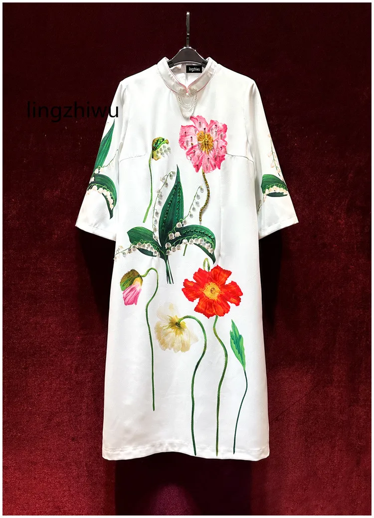 

lingzhiwu White Dress Elegant French Designer Holiday Medium Length Dresses Top Quality Female 2024 New Arrive