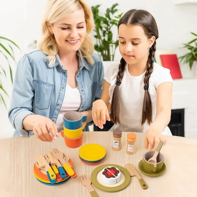 

Детские чайные наборы для девочек, игрушки для чаепития, деревянные Обучающие игрушки, Играйте в чайный набор для чайной вечеринки с чашками и тарелками