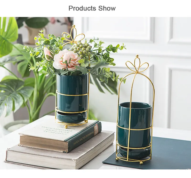 Description Picture 5 of itemNordic ins green ceramic succulent plant pot with tray living room desktop dried flower container home decoration