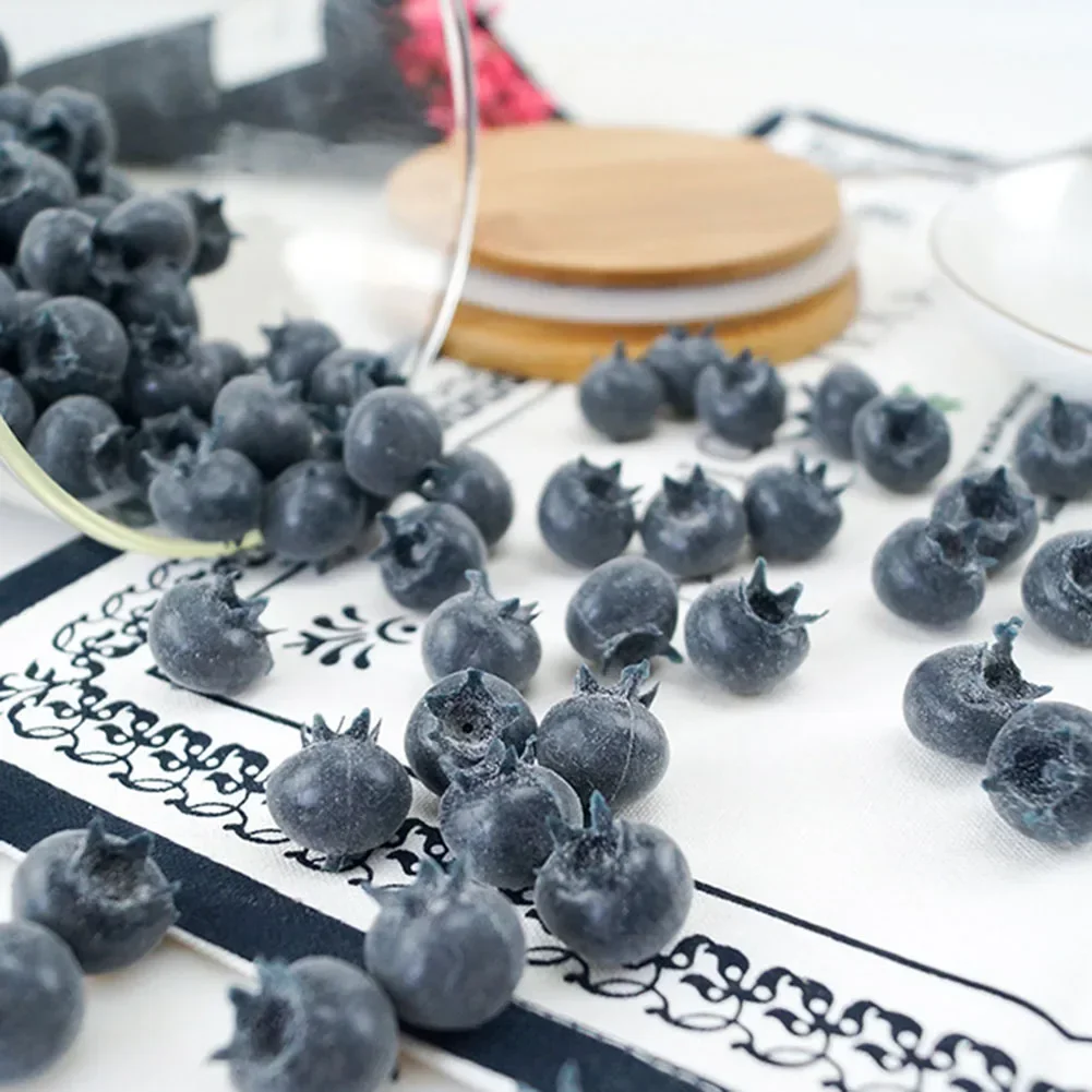 20PCS High Simulation Fruit Plastic Fake Blueberry Photo Props Fruit Home Artificial Food Blueberry Shop Model Decor
