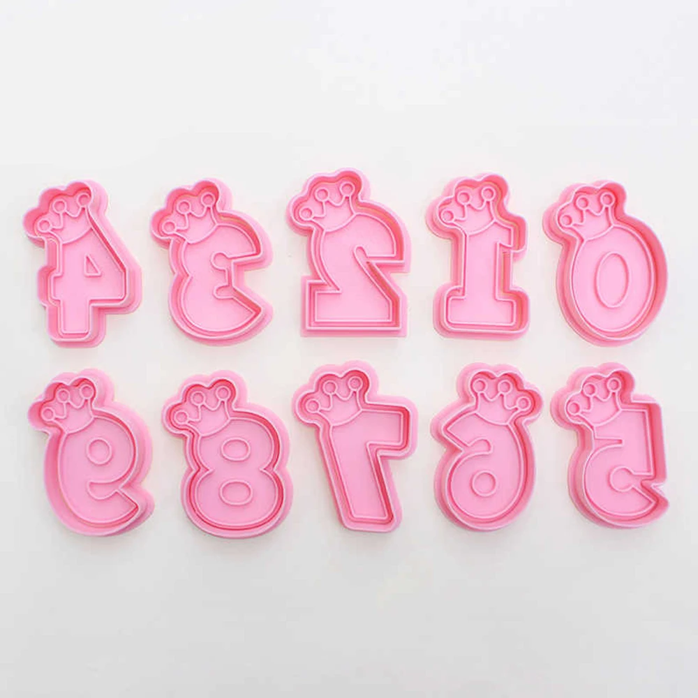 Cartoon Birthday Crown Numbers Cookie Mold 3D Stereoscopic Pressing Cookie Baking Tools baking mold,cookie mould,cookie printing mold,cookie maker press kit