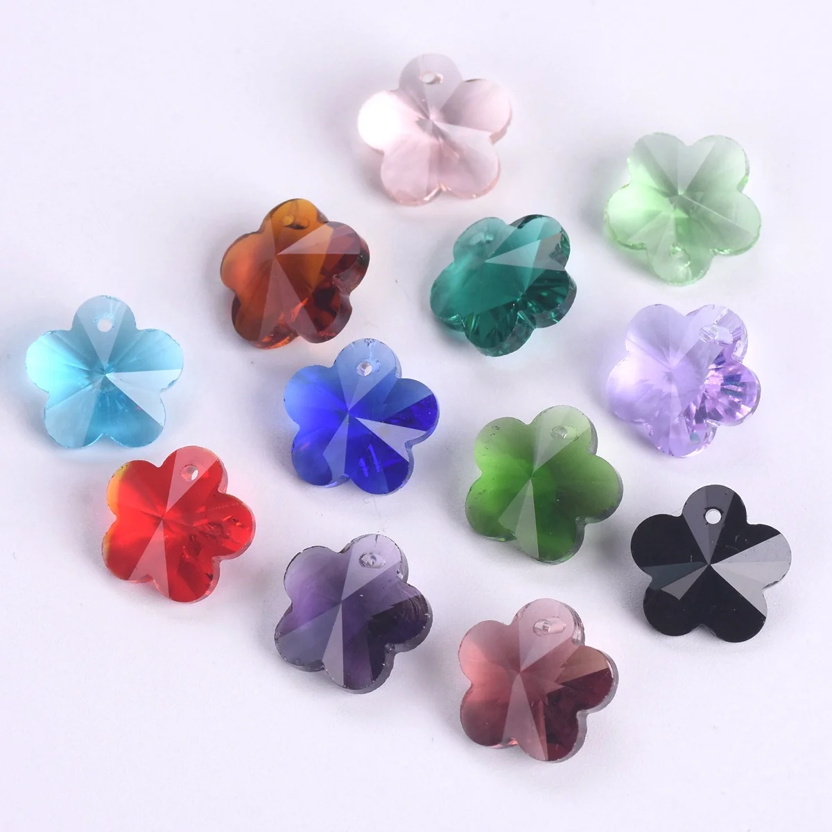 10pcs Flower Shape 14mm Faceted Crystal Glass Top Drilled Pendants Beads For Jewelry Making DIY Crafts Findings 5pcs transparent 27mm austrian element peach heart pendant sun catcher crystal chandelier decor faceted glass prism love beads