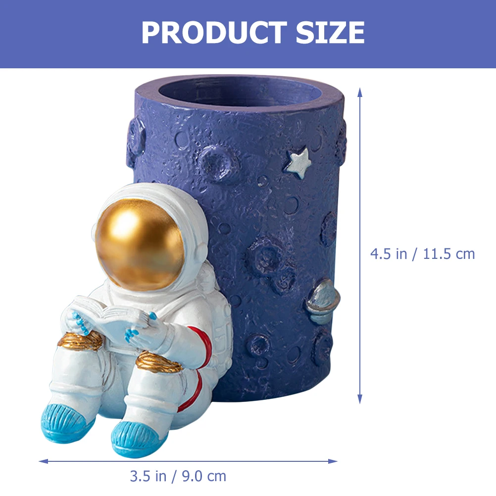 Astronaut Pen Holder Round Pen Holder Spaceman Figurine Statues Ornament Storage Pencil Holder Makeup Brush Holder Desk Decor 6