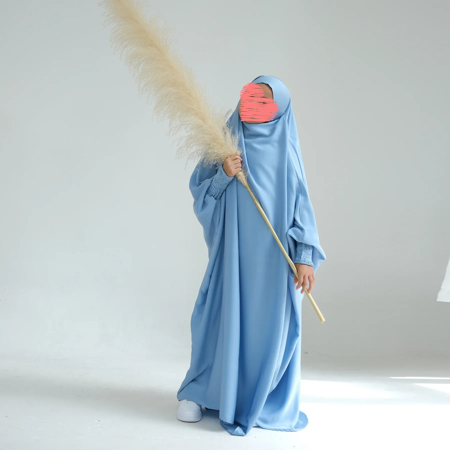 

Kids Jilbab Satin Long Khimar Hooded Abaya Islamic Clothing Ramadan Eid Muslim Girls Prayer Dresses Dubai Turkey Childen Robe
