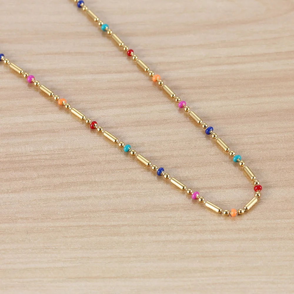 16-30 Inch Stainless Steel Bamboo Chain Necklaces For Women Gold Color Bohemian Necklace Choker With Enamel Long Luxury Jewelry