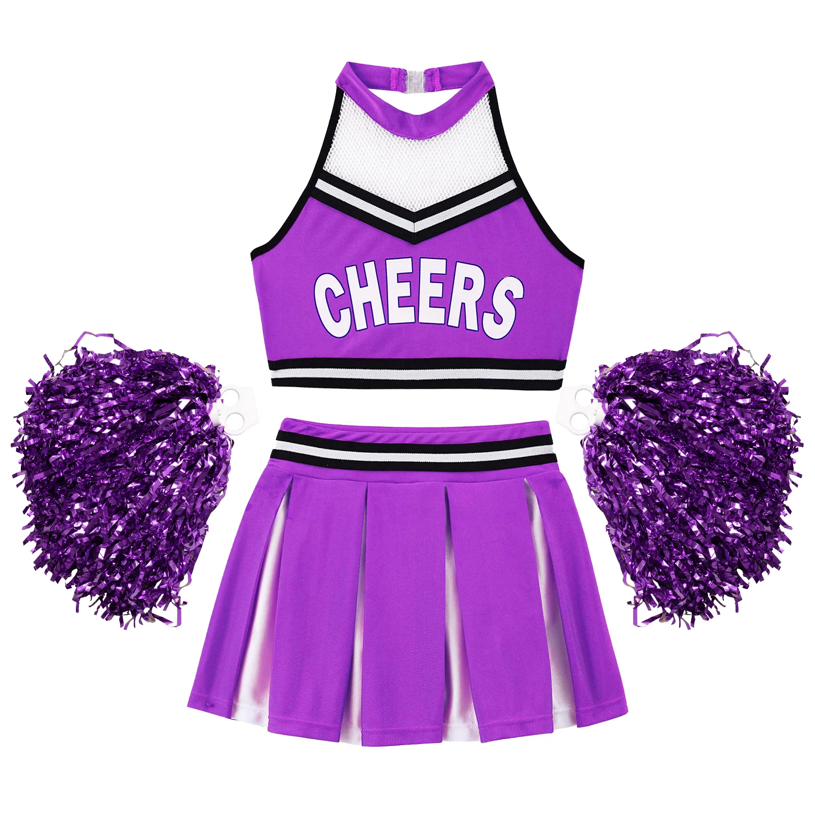 Kids Girls Cosplay Cheerleader Costumes Cheerleading Uniforms Dancewear Crop Top + Skirt Flower Ball Set For Dancing Competition