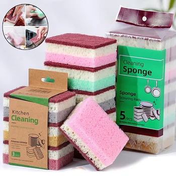 10pcs/5pcs-High density sponge cleaning cloth, dishwashing cloth, non greasy kitchen and catering supplies, sponge brush, pot an 1