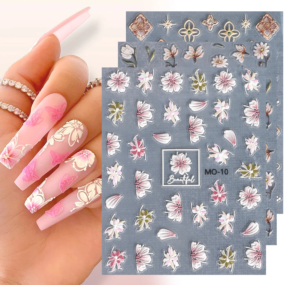 5D Petali Di Fiori Adesivi Per Unghie In Rilievo Camelia Tulip Leaves Star Elegante Manicure Cursore Inciso Decorazione Per Unghie Fai Da Te Bemo