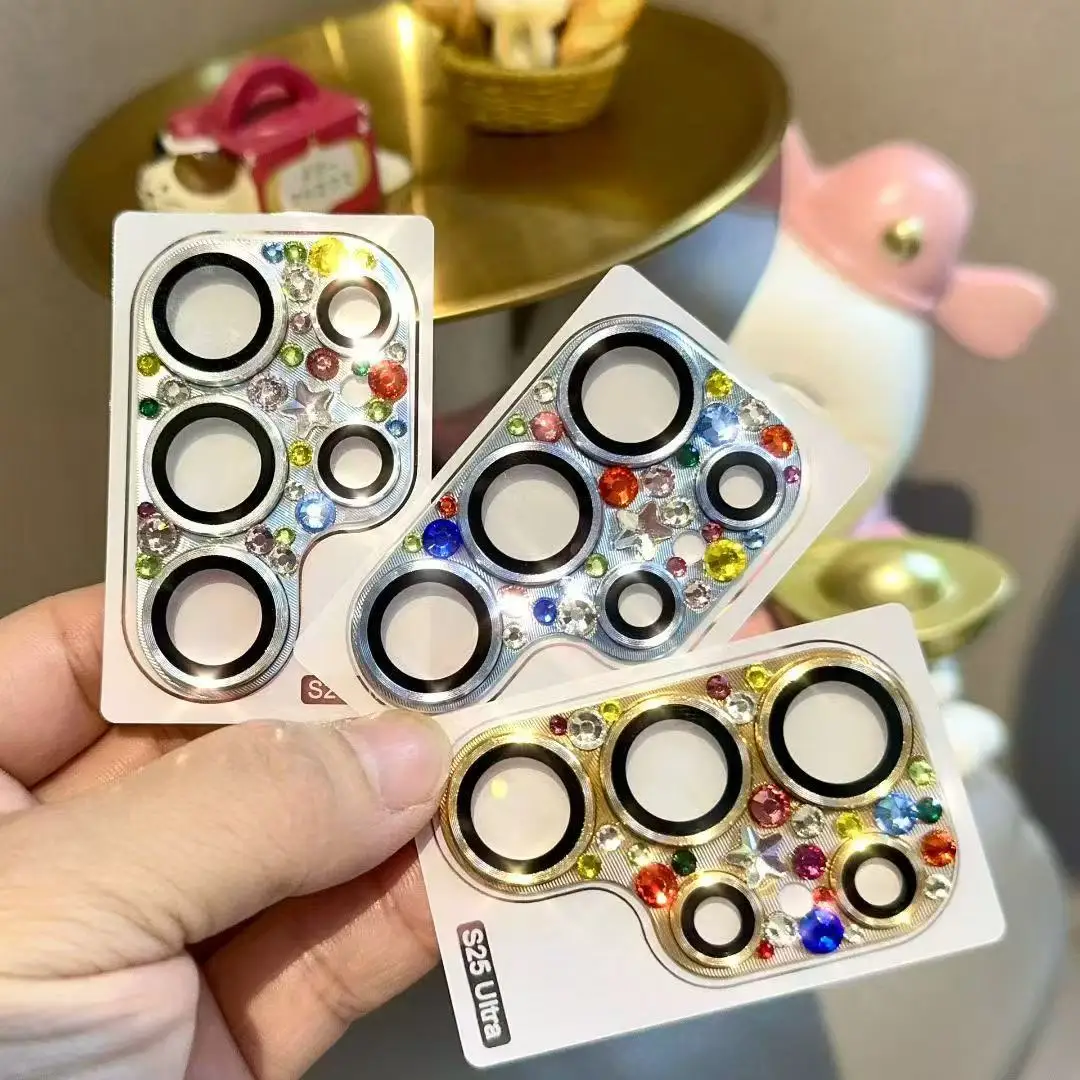 Luxury Glitter Rhinestone Metal Camera Lens Protector - Full Glass Cover