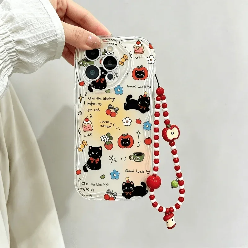Cute Cat with Apple Fruit Charm Phone Case
