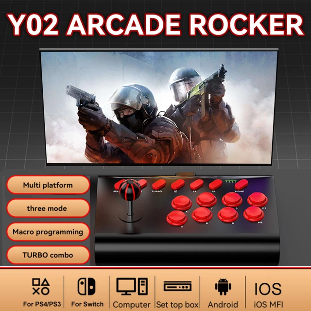 Y02 Wireless Arcade Joystick with Macro/Turbo Function for PS4/PS3/Xbox One/Switch/PC/Android/iOS Fighting Joysticks Controller