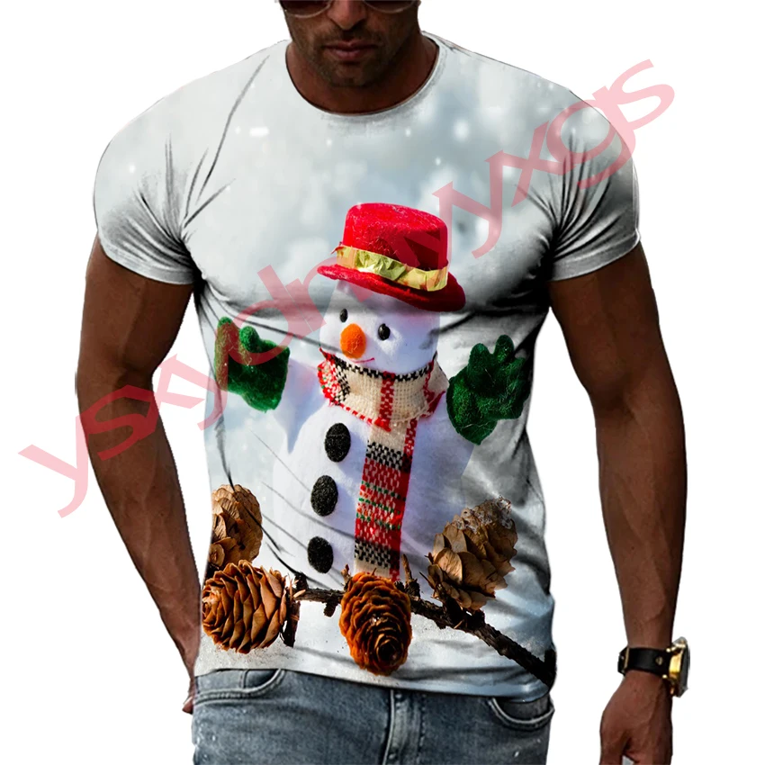 

Summer Christmas Winter Pattern Men's T-shirt Hip Hop 3D Print Personality Neck Short Sleeve Fashion Clothes