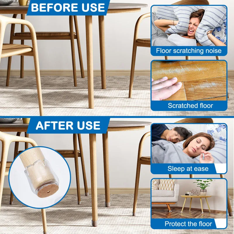 Description Picture 4 of item16 Pcs Chair Leg Caps Floor Protector Furniture Table Silicone Pads Feet Covers Anti-slip Protector