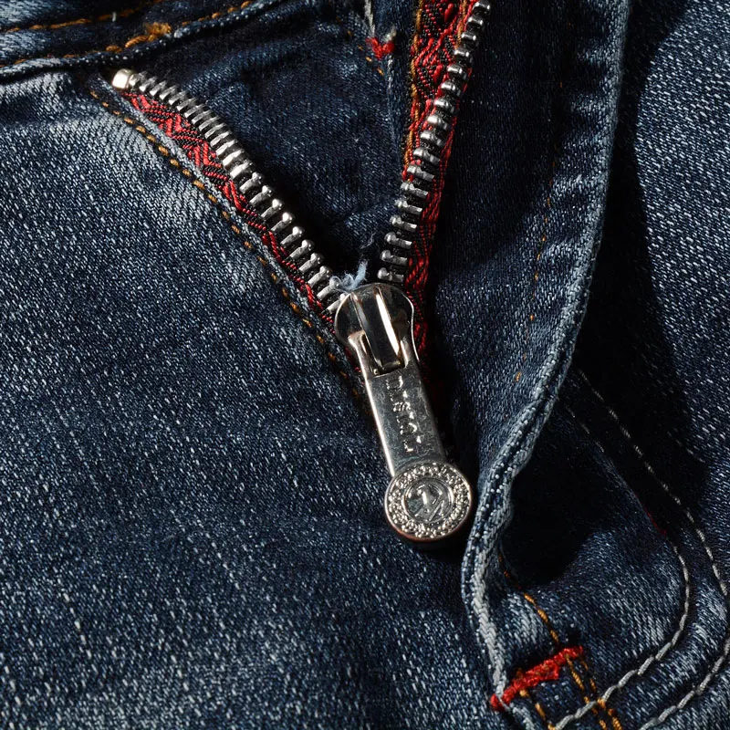 Fashionable New Men's Jeans Elastic Retro Blue Tight Split Jeans Designer Hip Hop Brand Pants hombre