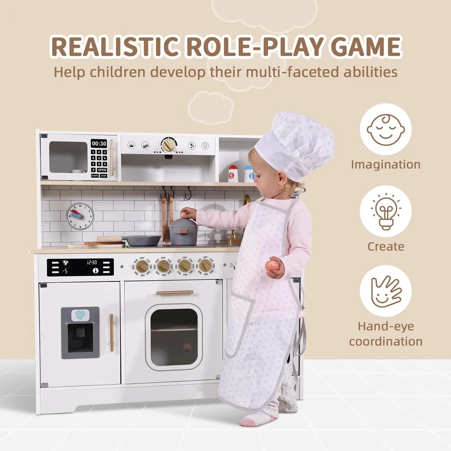 Toddler Kitchen Playset, Play Kitchen Sets for Kids with Plenty of Play Features, sink, oven, stove, dishwasher