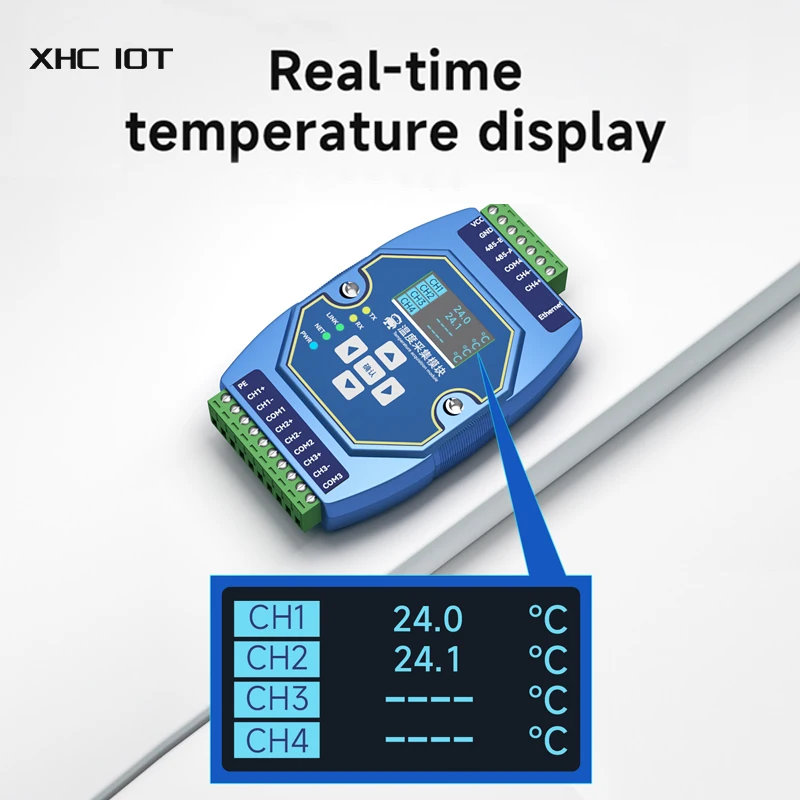 온도 획득 모듈, 6 웨이 타입 K 열전대 이더넷 RS485, OLED 디스플레이 화면, Modbus XHCIOT ME31-XEXX0600
