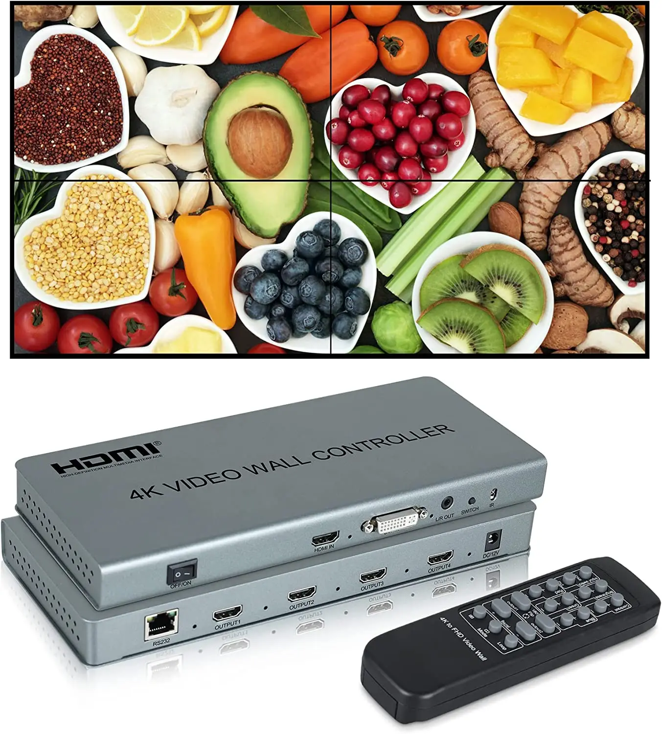 Controller Per Video Wall 2X2 4K 1 Hdmi/Dvi In 4 Hdmi Out 1X2 1X3 1X4 2X1 3X1 4X1 Processore Tv Immagini Cucitura Video Wall Processore