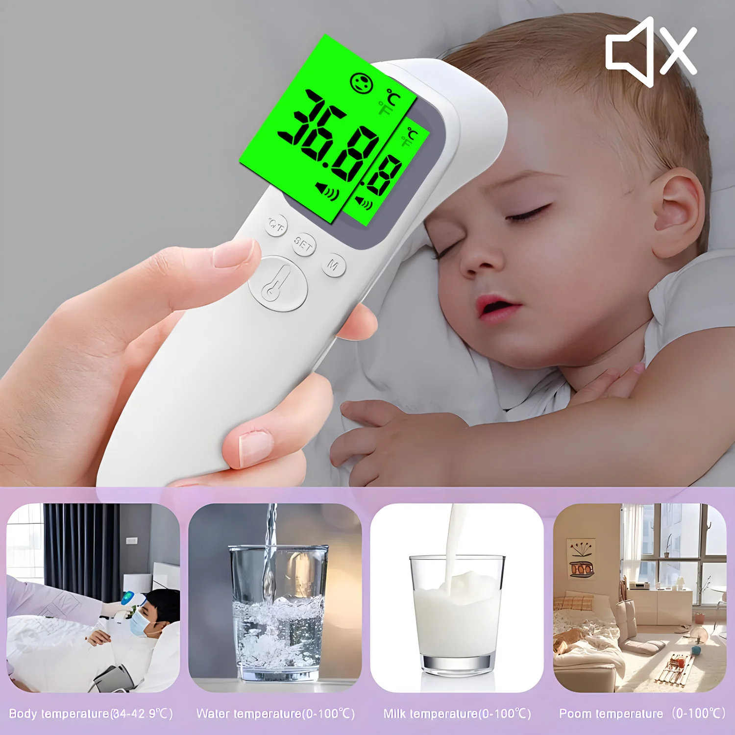 Digital Thermometer Medical Household Infrared Forehead Smart Digital Non-contact Laser Thermometer LCD Baby Adult Fever Reminder Infant Body