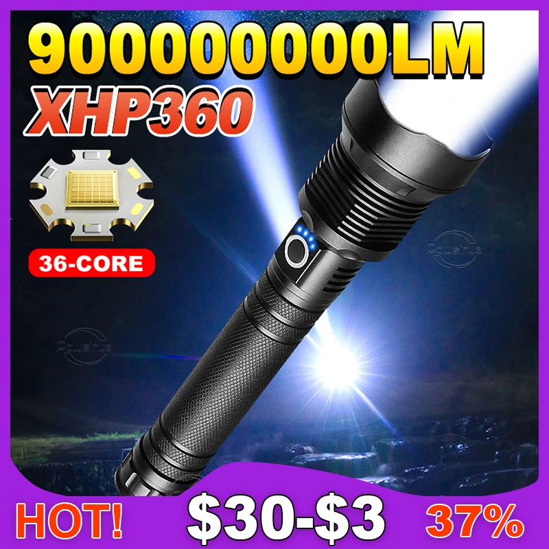 800000000lm Upgrade Xhp360 Powerful Led Flashlight Rechargeable Xhp90