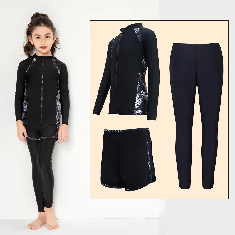 Boys Girls Long Sleeve UV Sun Protection Swim Shirt+Tights+Trunks Quick Dry Outdoor Rash Guard Swim Surf Tops+Bottoms
