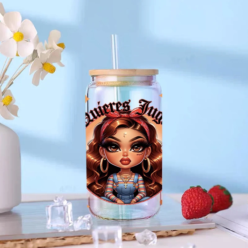 UV DTF Transfer Sticker Little Girl For The 16oz Libbey Glasses Wraps Bottles Cup Can DIY Waterproof Decals D18457