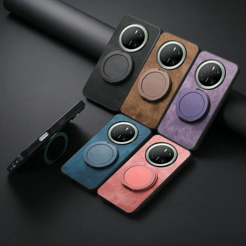 Luxury Leather Back Panel Case with Magnet Ring and Bumper Cover