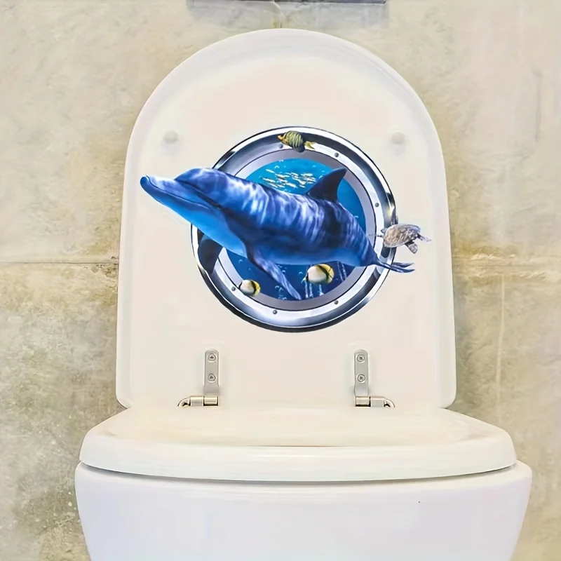3D Dolphin Diving Toilet Stickers Self-Adhesive Toilet Lid Inside and Outside Backrest Vinyl Decals Bathroom Mirror Decoration