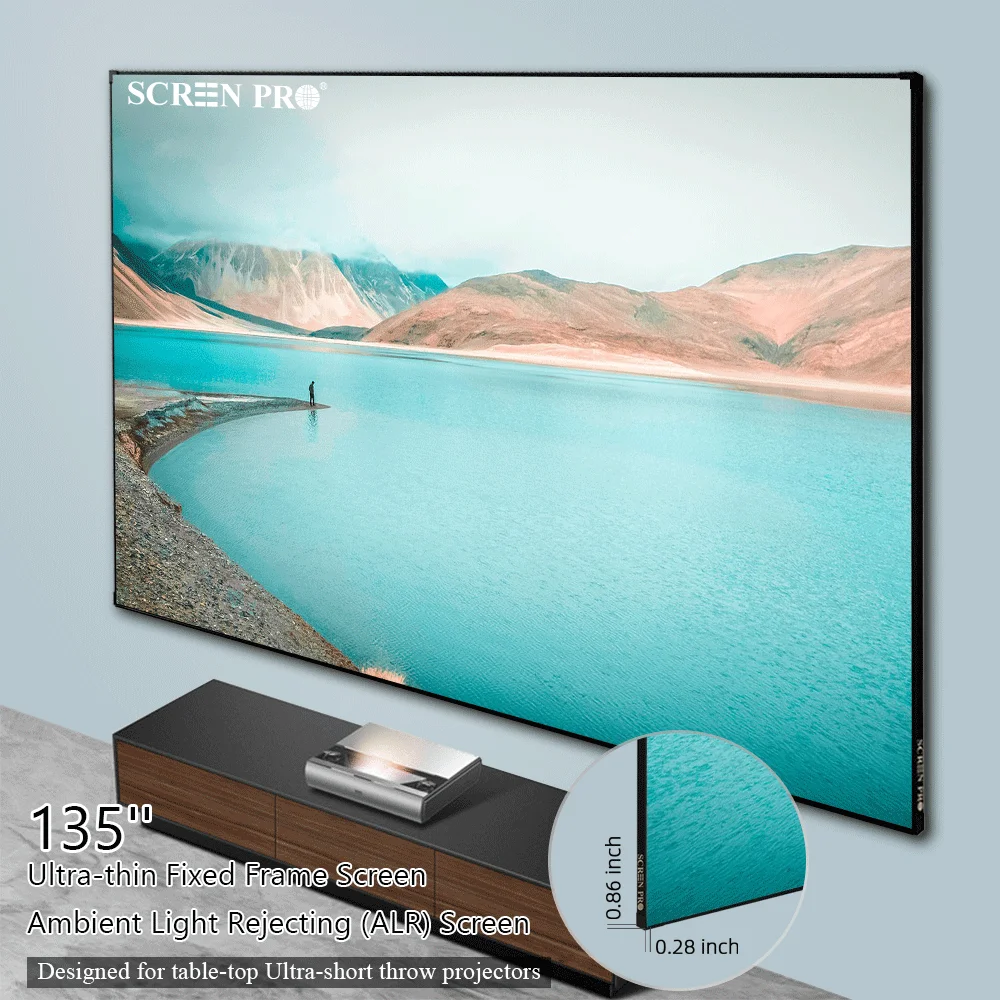 

135inch UST ALR Video Projector Screen Grey Crystal Ambient Light Rejecting Projection Screen With Frame for Laser UST Projector