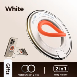 Enhanced Magnetic Silicone Phone Holder with Rotating Kickstand and Grip Stand (White)