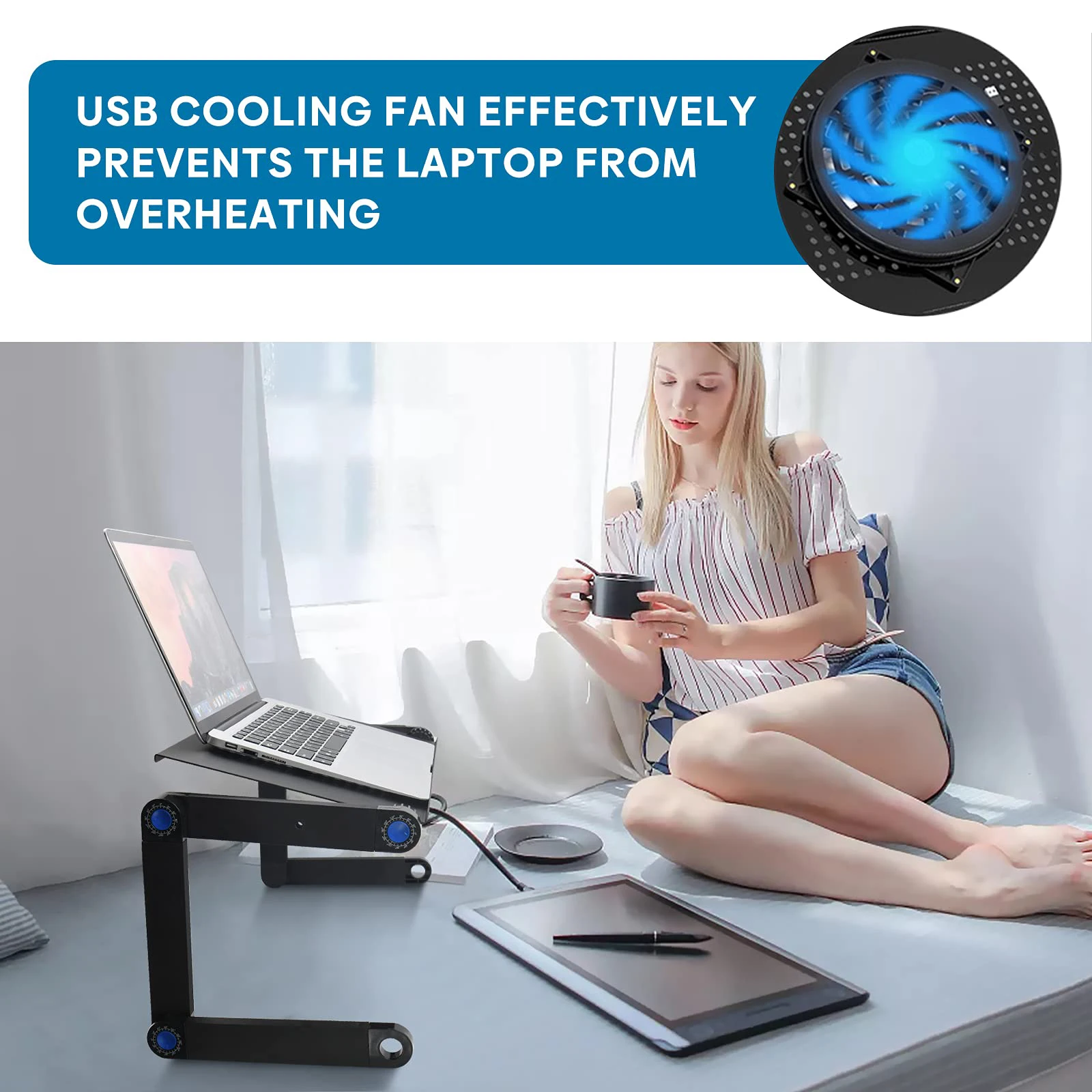 Laptop Table Stand and Lap Desk Adjustable Riser Portable with Mouse Pad Aluminum Laptop Cooling Holder desk for bed desktop laptop stand