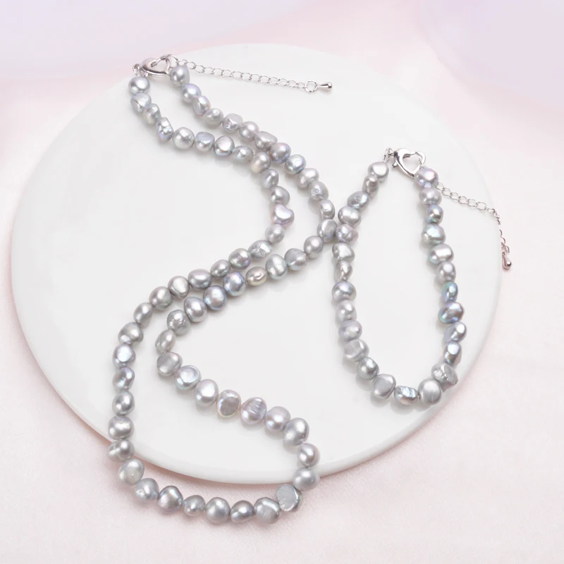 ASHIQI Natural Baroque Pearl Jewelry Sets Necklace Bracelet for Women Wedding Jewelry