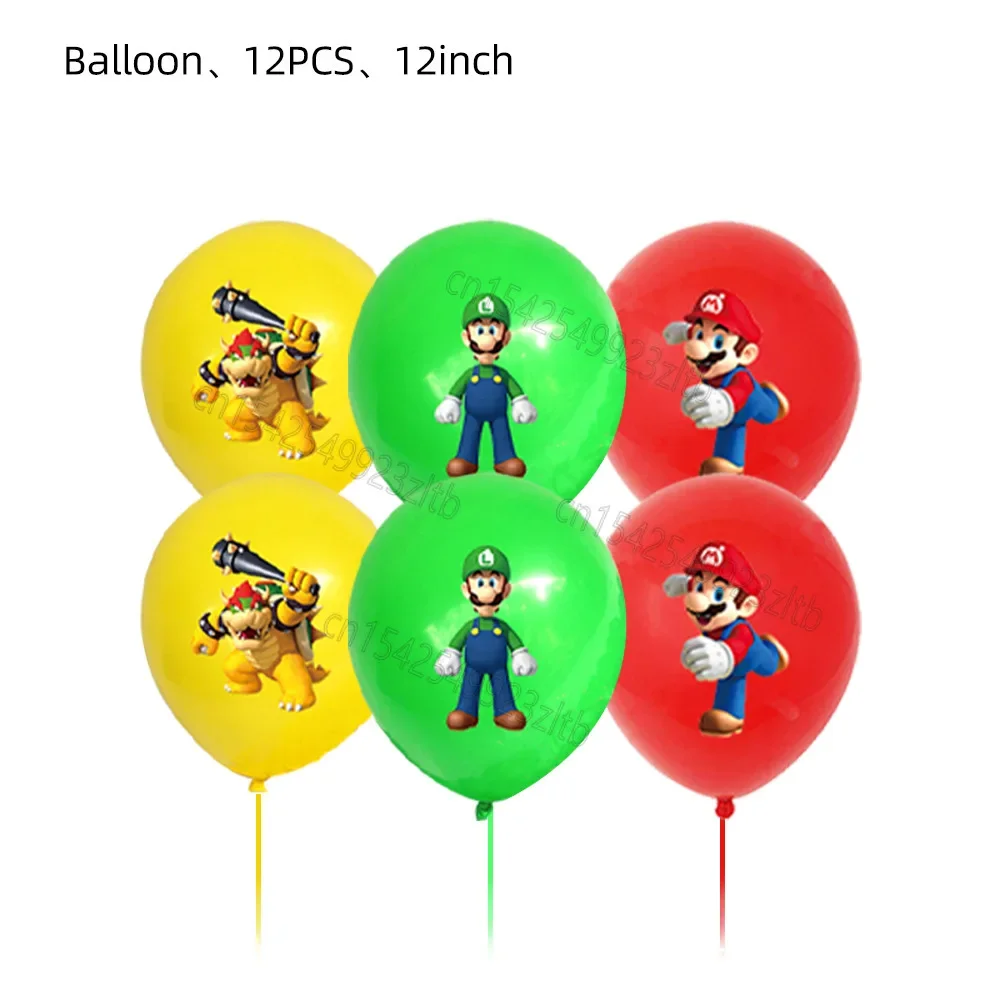 thumbnail image 1 of Juego de decoración para fiesta de cumpleaños de Mario Bros, vajilla temática de Super Mario Brother, vasos, platos, globos, suministros para fiesta, telón de fondo para niños, 1 of 5