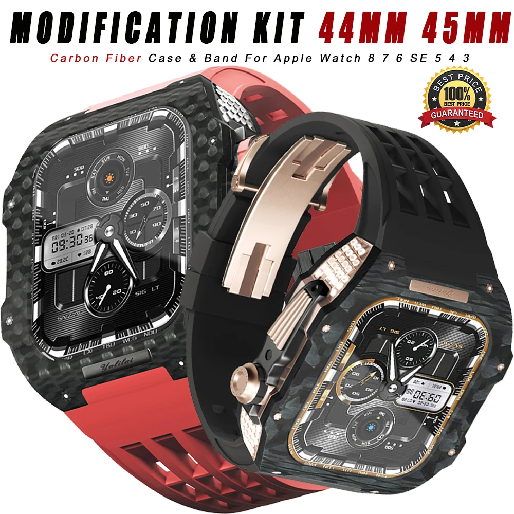 Luxury Titanium Modification Kit For Apple Watch 8 7 6 SE 5 4 3 Carbon ...