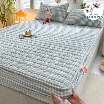 Protecteur de matelas supérieur en coton, 1 pièce, housse de matelas antimicrobienne respirante, drap-housse antidérapant, hypoallergénique, silencieux 1