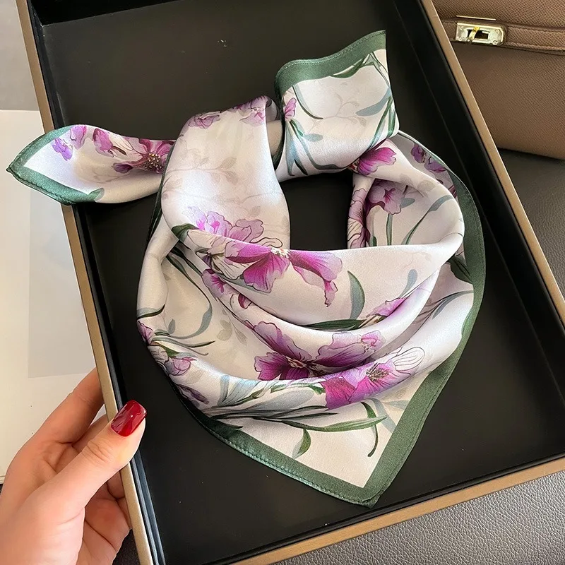 53cm Women Square 100% Silk Scarf Foulard Bandana Lady Floral Scarves for Hair Bands Red Neckerchief Spring New Bag Ties 2