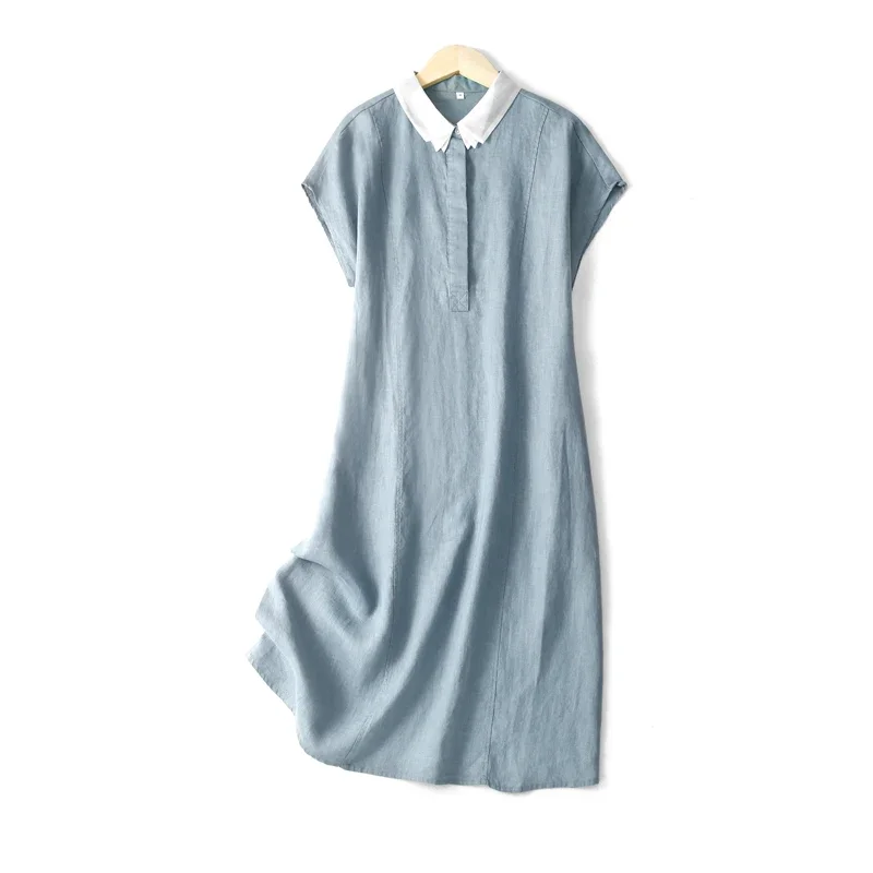 

Cotton shirt dress female new fashion simple literary knee-length thin section Japanese loose comfortable casual ZL10