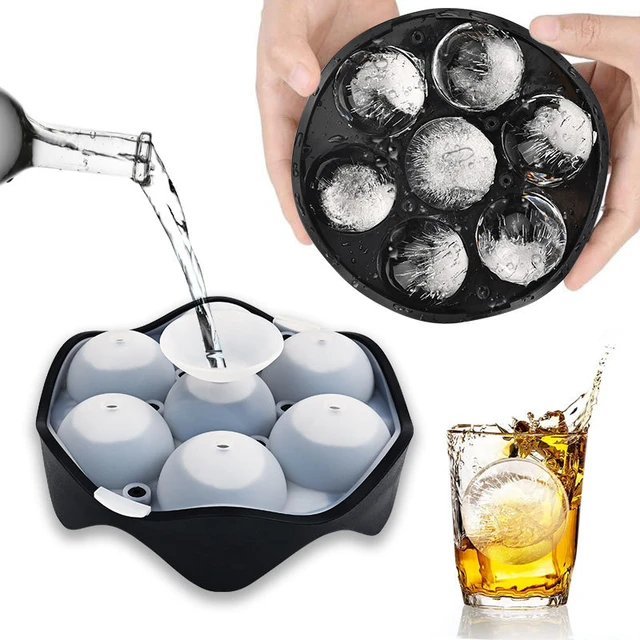 Silicone Ice Cube Trays Round Ice Cube Mold Spheres Ice Ball Maker (6 Round  Ice Ball Black)