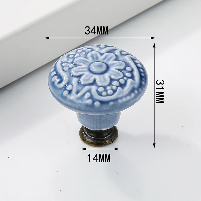 Cabinet Handles 1x Retro Vintage Round Ceramic Drawer Knob Cabinet Handle Cupboard Door Pull kid room Decor blossom Relief Handle Knobs