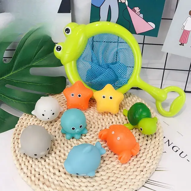 Cute Animal Bath Toy Swimming Water LED Light Up Ocean Sea Animal Set Flashing Floating Bathtub Toys for Baby Infant Kid Toddler 4