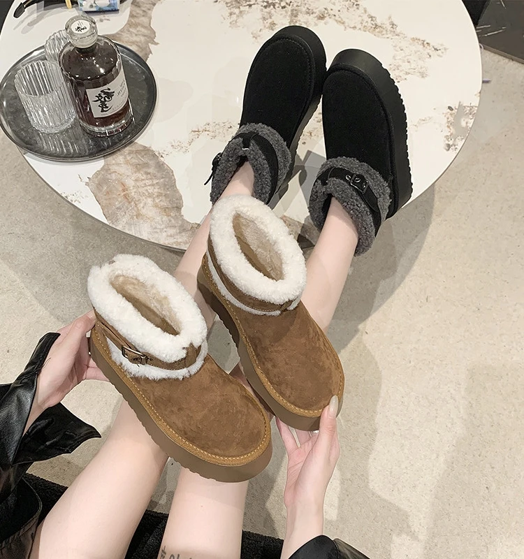 

White Ankle Boots Shoes Clogs Platform Boots-Women Plush Round Toe Winter Footwear Flat Heel Low Ladies Lolita Med 2023 Fur