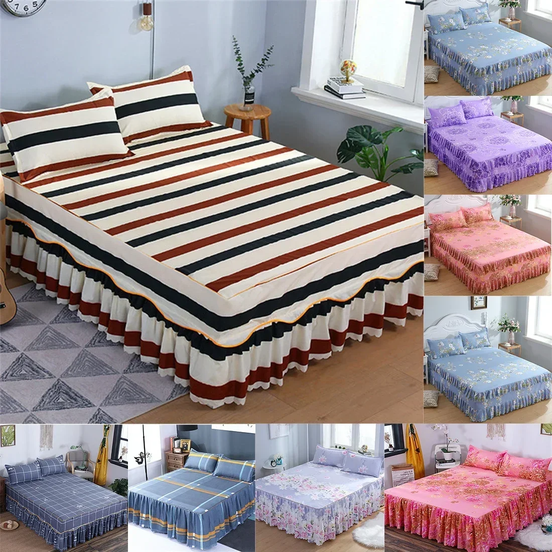 Bed Skirt Cotton Bedspread Set Embroidery Bed Dress Pillow Cases 3 Pieces/Set For King/Queen Double 1.5/1.8/2M Sheet Cover 3PCS 2