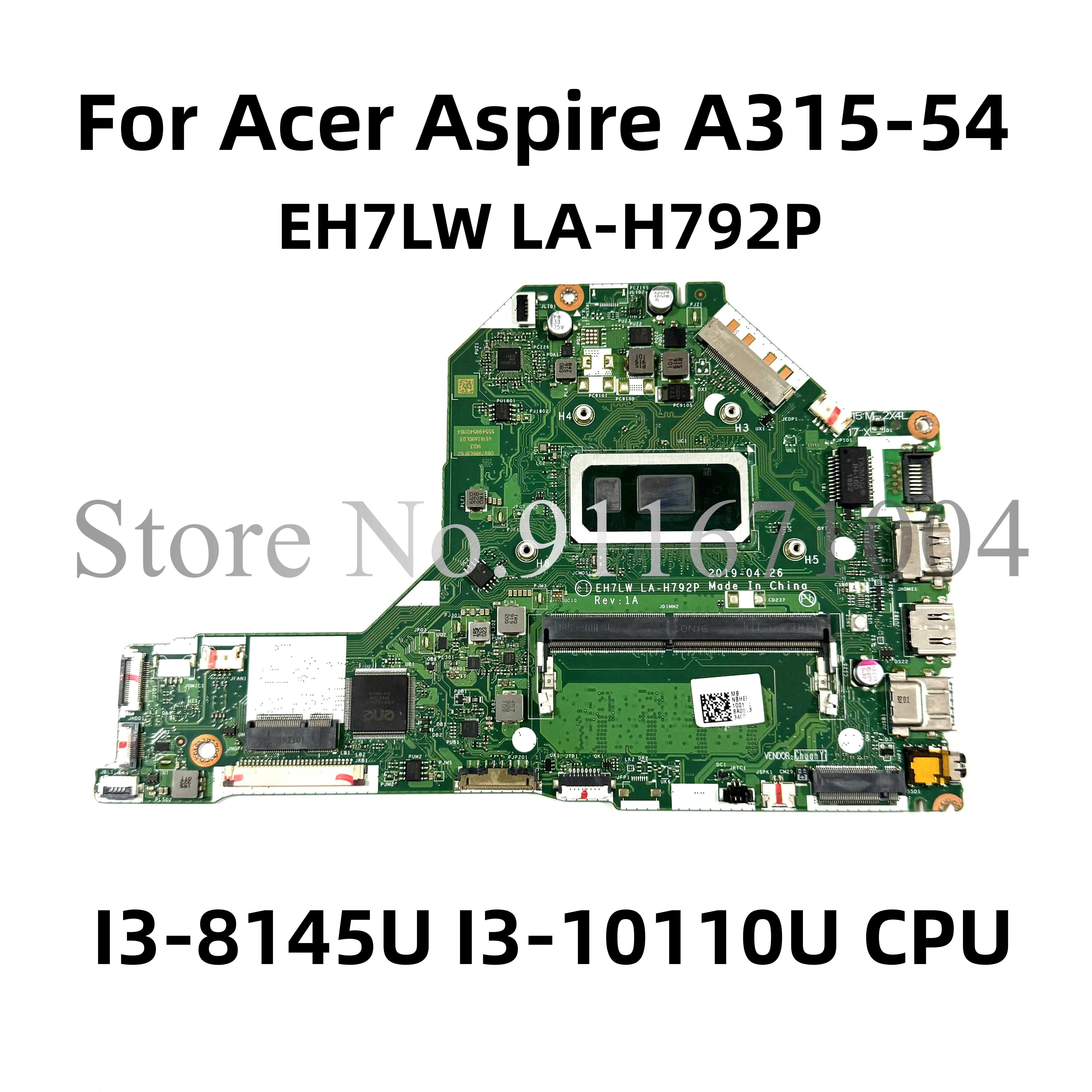 Материнская плата NB.HEF11.003 NB.HEF11.002 для Acer Aspire A315-54, материнская плата для ноутбука EH7LW LA-H792P с металлическим процессором I3-10110U, 4 Гб ОЗУ DDR4