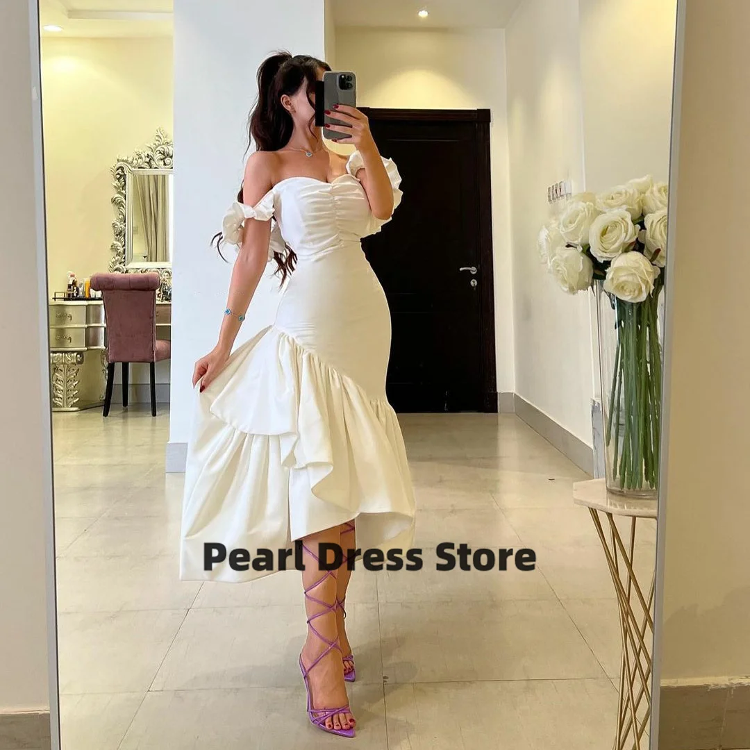 

Vintage Short Ivory Sweetheart Evening Dress with Ruffled Tight Formal Party Dress Ruffled Tea Long Prom Dress