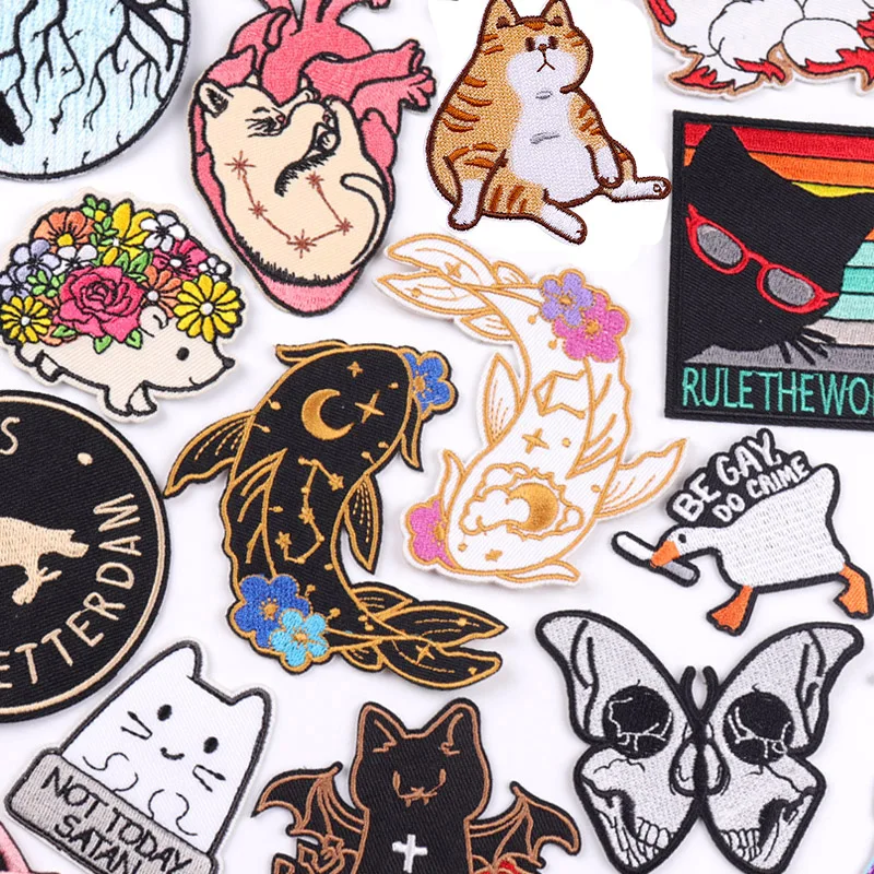 

Cartoon Goldfish Patch Cute Animal Iron On Patches For Clothing Thermoadhesive Patches On Clothes Applique Cat Embroidery Badges