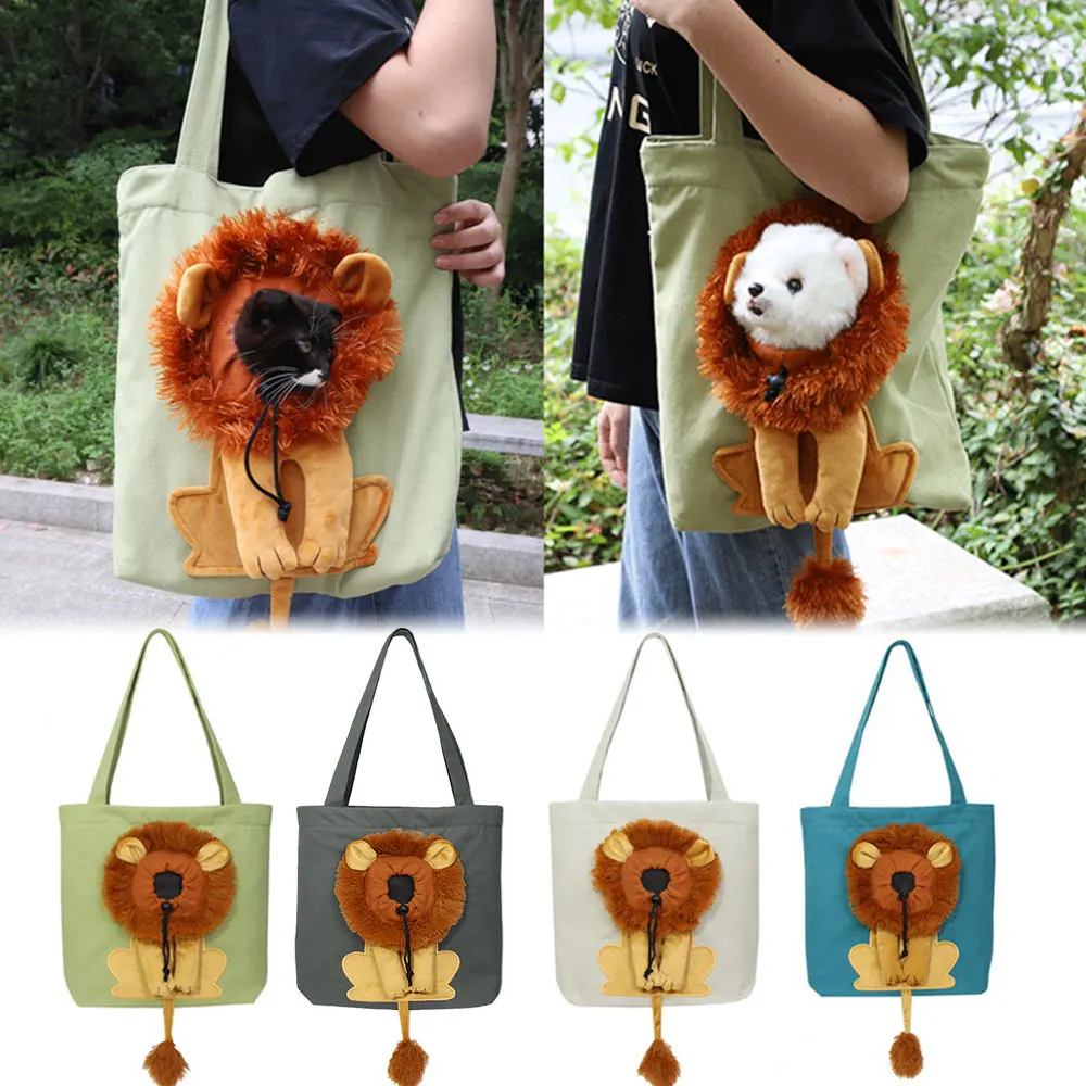 Canvas Cat Carrier Shoulder Carrying Pet Bag Show Head Cats Sling Bag Cute Lion Shaped Dog