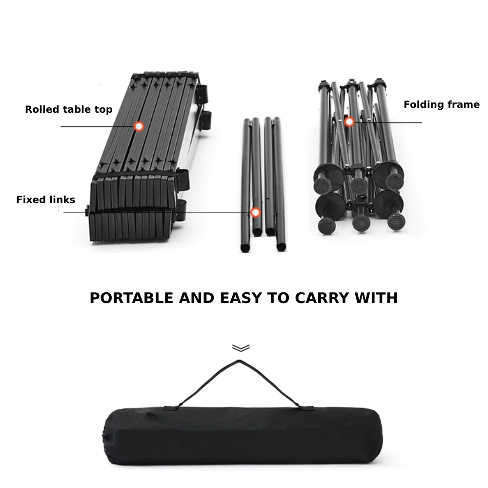 Folding Portable Picnic Camping Table Roll-Up Table Easy Carrying Bag Indoor Outdoor Aluminum Alloy BBQ Picnic Hiking Desk foldable table