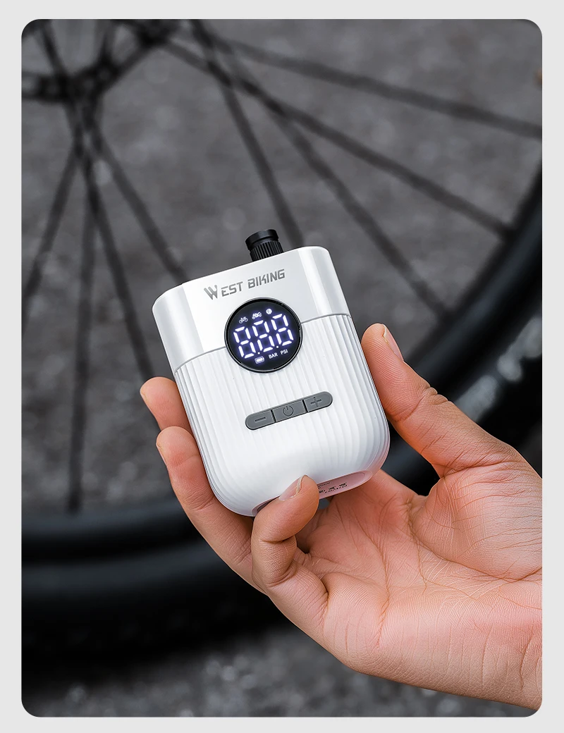 WEST BIKING Mini Elektrische Fahrradpumpe 150PSI Tragbarer Fahrradreifen-Luftpumpe Schrader Presta Cilik Ventil für Rennräder und Mountainbikes – Detail 19