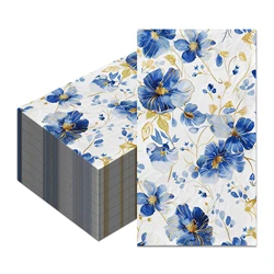 20 יחידות מפיות אורחים בצבע כחול לבן עם פרחים, נייר לשימוש חד פעמי לארוחת ערב, מגבות ידיים לחדר האמבטיה, קישוטי חתונה ויומולדת